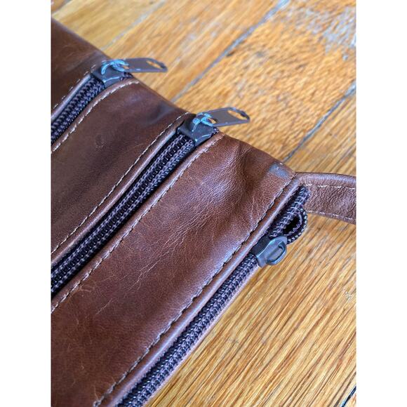 Vintage Distressed Brown Leather Mini Crossbody Bag w/Multiple Pockets - Picture 4 of 12